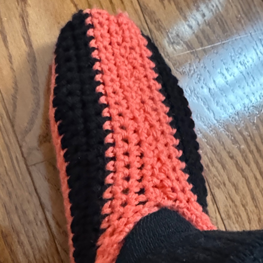 Handmade Crochet Slippers in Black and Orange
